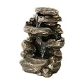 XBrand 26.4" H Polystone/Stone Powder Classic Stacked Rock Waterfall Fountain with LED Lights and Pump, Multilevel Water Feature for Indoor Outdoor Décor, Home and Garden, Yard Décor