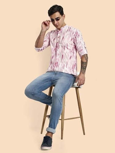 Image of Vardha Men's Cotton Printed Short Kurta with Comfortable Fit and Simple Style and Regular Look | Kurta for Men