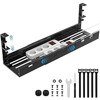 Otauoaea Kabelkanal Schreibtisch Ohne Bohren - Einziehbar 40-74CM Kabelmanagement Schreibtisch - Länge Verstellbarer Kabelhalter Kabelwanne Tisch Inkl. Zubehör - Kabelkorb für Büro - Schwarz
