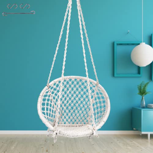 Patiofy Cotton Round Baby Swing/Jhula For Home - Indoor & Outdoor Hanging Chair For Children 5-15 Years (White, 66 Centimeters)