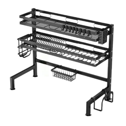 Yopption Over The Sink Dish Drying Rack,3-Tiers Kitchen Dishes Storage Shelf Utensil Holder, Storage Basket, Cutting Board Holder, Kitchen Counter Dish Drainer for Dishes Bowls Utensils