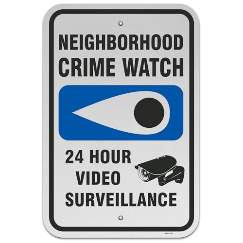 Brimar - 12" x 18" - Neighborhood Crime Watch 24 Hour Video Surveillance Sign - .063″ Engineering Grade Reflective Aluminum - Bold Text And Symbol - Easy Installation