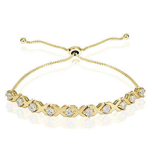 Image of Hoops & Loops Sterling Silver Cubic Zirconia XO Design Adjustable Bracelet