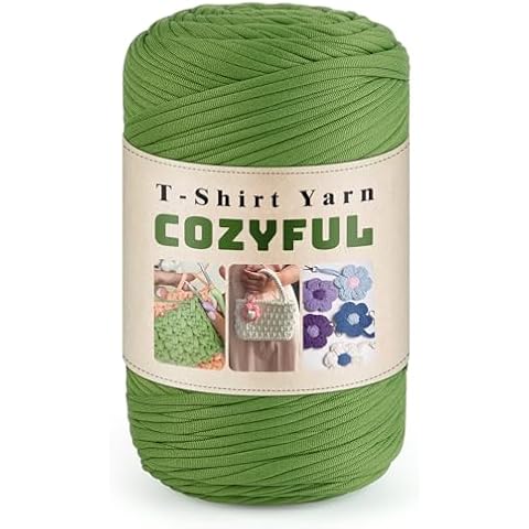 Cozyful Tshirt Yarn, 400g/160yds Elastic Fabric T Shirt Yarn for Crocheting, T-Shirt Crochet Yarn for DIY Knitting, Cloth Yarn Spaghetti Thick Yarn for Bag Baskets Cushion Craft Projects (Green) Cover