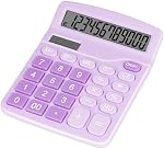 Cute Purple Desktop Calculator with Big Buttons, Dual Power Source, Solar and Battery, Large Display Screen - Perfect for Office, Teachers, and Students