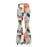 Irisjudy Minimalist Aesthetics Womens High Waist Flare Pants for Office Work, Square Round Geometric Art Bell Bottom Flared Leggings Palazzo Lounge Trousers