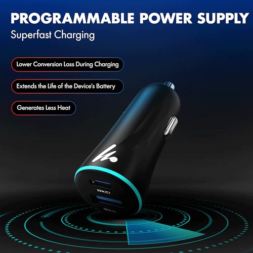 Image of PD 51W Superfast Charging Wozoyo Car Charger with Type C and USB A, Power Delivery, PPS & QC 3.0, Dual Port (33W + 18W), 12V-24V Compatible, Multi-Layer Protection, 2-Years Manufacturer Warranty