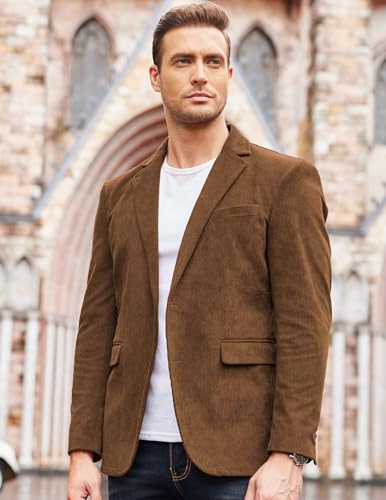 COOFADNY Men's Casual Corduroy Blazer Classic Fit Two Button Sport Coat Fashion Notch Lapel Blazer Jacket2