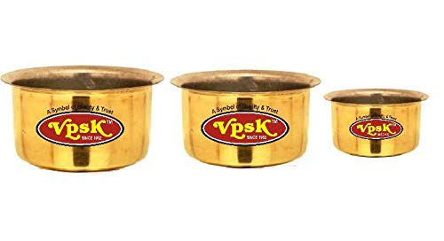 VPSK Heavy Pure Brass Tope/Bhaguna no :15, 16, 17 Capacity :- 3.5 Liter, 4.75 Liter, 5.5 Liter Set of 3 (Made in India)