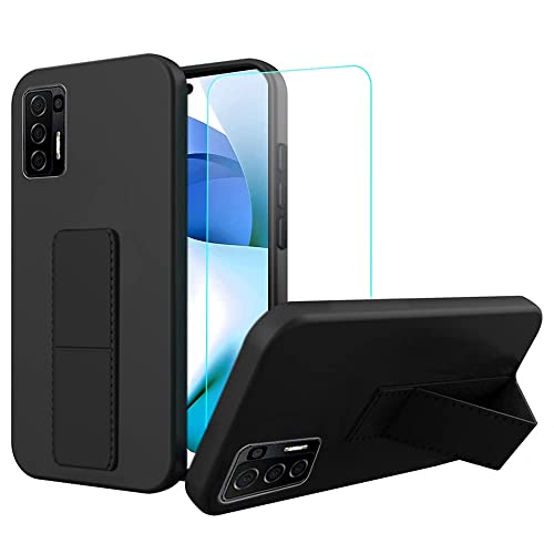 Case for TCL 40XL 40 XL 5G Phone Case, Stand Case with Tempered Glass Screen Protector Hide Folding Kickstand Shockproof Protective Cover Silicone TPU Phone Case for TCL 40XL 2023 - Black