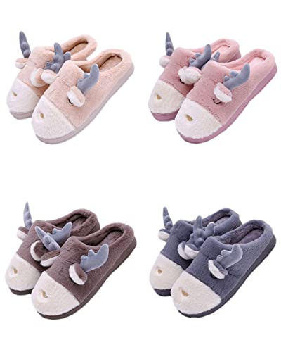 Women's Slippers Cute Elk Slippers Cartoon Animal Slippers Winter Slippers Warm Home Slippers Furry Slippers4