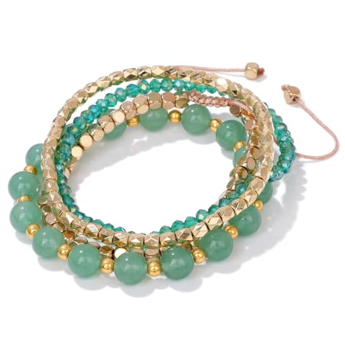 CHEWUWLT Bracelet Pierre Naturelle Homme, Bracelet Boho Fabriqué À La Main, Lot De 4 Bracelets Réglables En Perles, Bijoux En Pierres Précieuses Énergétiques Pour Hommes Et Femmes, Aventuri