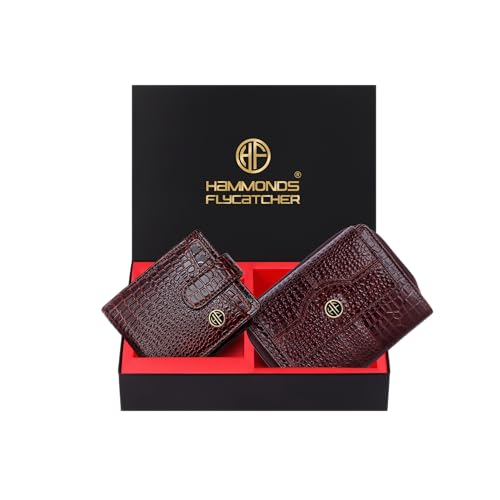 HAMMONDS FLYCATCHER Leather Wallet Combo Gift Set - Marriage Wedding Gifts for Couples Wife Husband - RFID Protected Men's & Ladies Women's Wallets, Multiple Card Slots - Brynn Brown