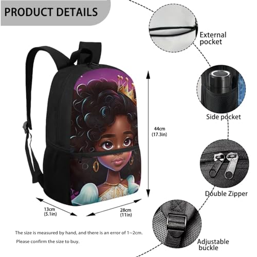 African Girl School Backpack for Girls 10-12 Kids School Bookbag with Lunch Box and Water Bottle Holder Black Girl Lunch Bag Teen Elementary School Book Bag Pencil Case 4 In 13