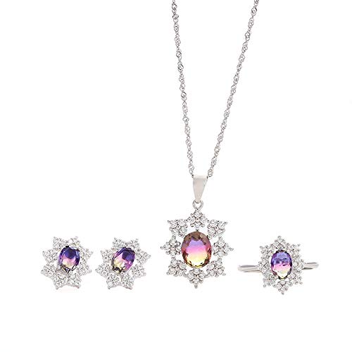 Bijoux femmes argent S925 avec bague réglable et collier cristal rétro