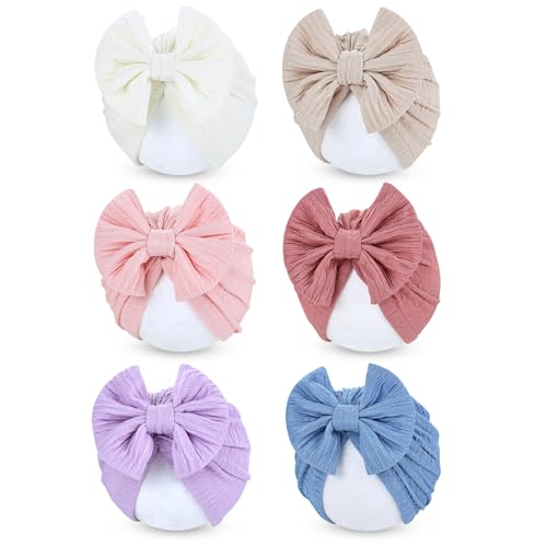 Cinaci 6 Pack Nursery Hospital Caps Bonnets Beanies Headwraps Turban Hats with Bow for Baby Girls Newborns Infants Toddlers (Multicolor S8)