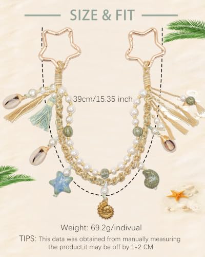 Image of Ocean Bag Charm, Pearl Braided Shell Keychain with Star Clasp