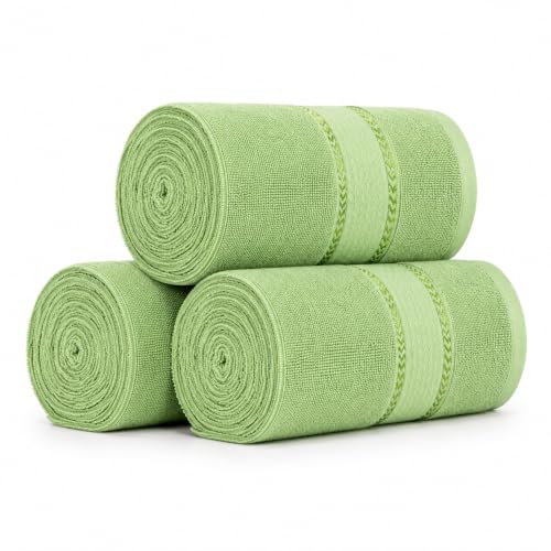 Image of TowelWala Hand Towel 550 GSM Soft Absorbent Quick Dry (Green, Pack of 3)