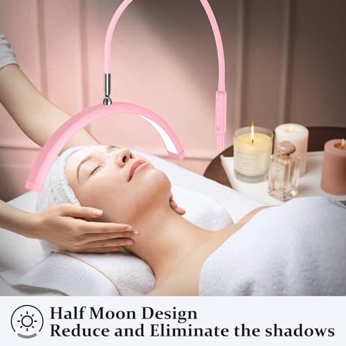 Image of Mznoo Lash Light, Half Moon Lamp with Tool Tray, 2500LM LED Moon Light for Eyelash Extensions, Flexible and Adjustable Color Modes, Suitable for Beauty Salons and Beginner DIY (Pink)