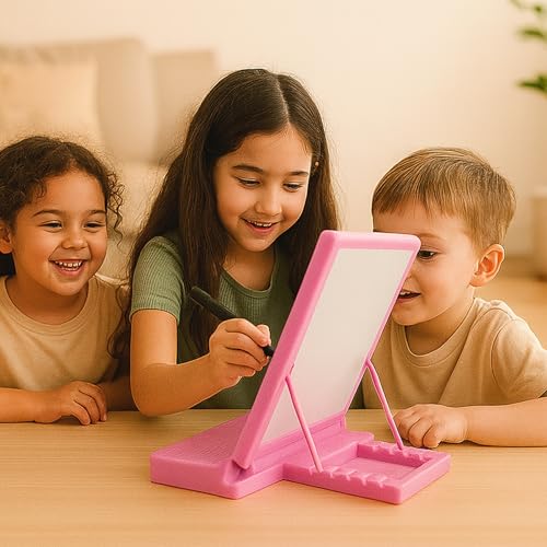 Image of WISHKEY Plastic 2 in 1 Multipurpose White Magnetic Drawing Board & Book Holder with Marker Pen, Writing Pad Educational, Learning Toy for Toddlers Boys and Girls (Pack of 1, Pink)