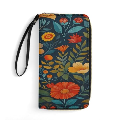 Floral Pattern Women's Wallet Wristlet Zipper Purse with Hand Strap Travel Credit Card Holder for Daily Use Gifts