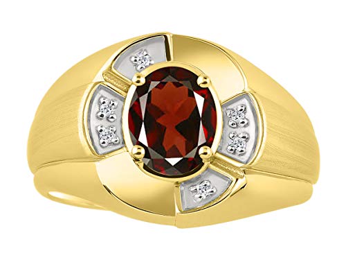 Image of Rylos Yellow Gold Plated Silver Men's & or Ladies Ring with 8X6MM Oval Gemstone & Diamonds - Unisex Color Stone Birthstone Ring Sizes 7-13