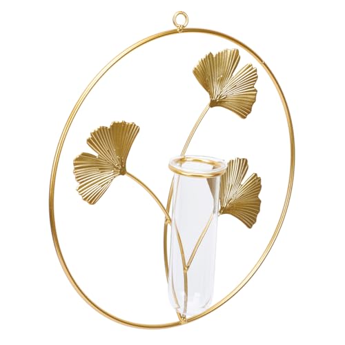 Sewroro Jarrón Hidropónico Colgante de Pared de Hierro Forjado y Cristal Maceta Decorativa Transparente para Plantas Aéreas y Esquejes Adorno de Pared Elegante para Interior 1 Unidad