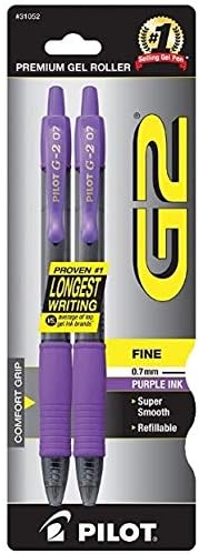 (3) PILOT G2 Premium Refillable & Retractable Rolling Ball Gel Pens, Fine Point, Purple Ink, 2-Pack (31052)