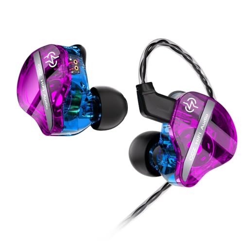 CCZ DC01 Pro HiFi In Ear Monitors Auriculares Potente diafragma de Graves Auriculares con Cable para Juegos Cable de latencia verdadera 0 para Llamadas Musicales Juegos (púrpura, sin micrófono)