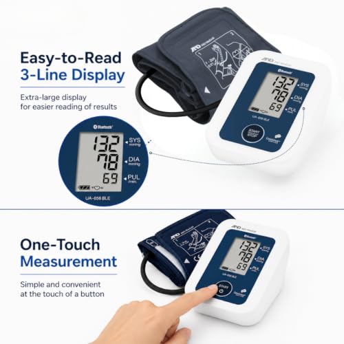 Image of A&D UA-656BLE Bluetooth Digital Blood Pressure Monitor | Automatic BP Machine with Irregular Heartbeat Detection | 200 Memory | Wide Range Cuff (22-42 cm) | iOS /Android Compatible