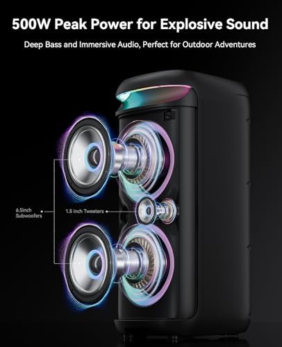 GKD60 Karaoke Machine with 2 Wireless Microphones for Adults, Portable Bluetooth Party Speaker, 500W Peak Power PA System with LED Disco Lights, 6.5'' Speaker Big Sound, 8000mAh Battery for Outdoor - 1