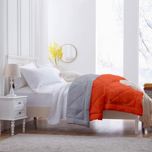 Image of 600 GSM Heavy Winter Single Bed Comforter | Microfiber, Breathable, Reversible,Soft, Lightweight & Machine Washable Comforter for Single Bed 60x90 Inch - OrangeSilver