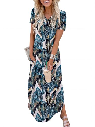ANRABESS Women's V-Neck Short Sleeve Summer Maxi Shirt Dress w/ Slit Side & Pockets - image 1