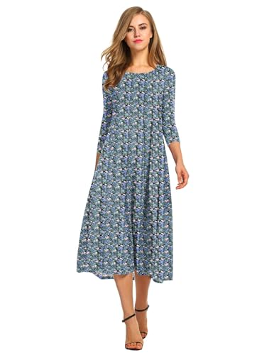 Image of HOTOUCH Women's 3 /4 Sleeve A-line and Flare Midi Long Dress