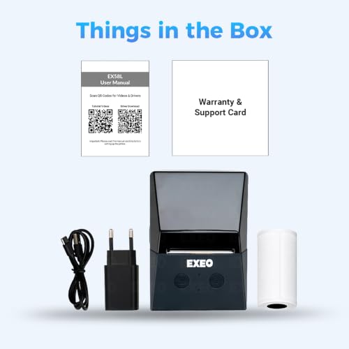 Image of EXEO EX58L Portable Bluetooth Thermal Label Printer for Business, Office & Home | 2 Inch | Inkless | 203 DPI | Android, iOS, Windows & Mac | Free Label Printing App | Barcode, MRP & Product Labels