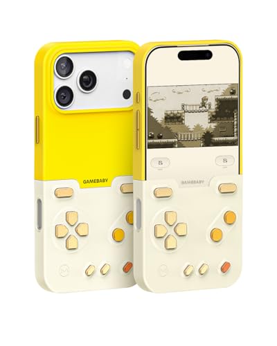 Bitmolab GAMEBABY für iPhone 17 Pro Max Hülle, Innovative Game Controller Phone Case, Handyhülle iPhone 17 Pro Max für GBA, GBC, NES Handheld Retro-Spiele, Gelb
