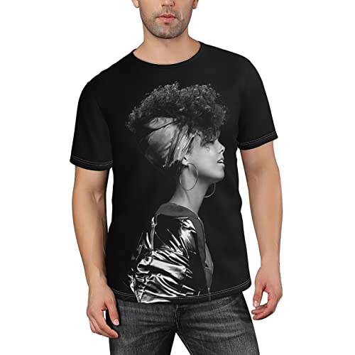 Alicia Actor Music Keys Singer Men's T Shirt Polyester Graphic Short Tees Soft Crew Neck Sleeve Tee Large #TOP4