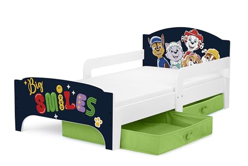 Leomark Lit d'enfant Smart - Paw Patrol – La Pat' Patrouille avec Chase, Stella et Leurs Amis – Lattes + Matelas Inclus, Lit Simple 70x140 cm Confort Optimal et Sécurité Assurée !