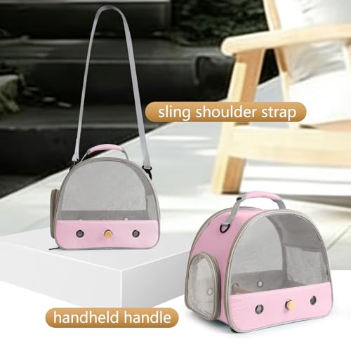 Image of Bird Carrier, Portable Small Bird Parrot Parakeet Carrier with Standing Perch and Stainless Steel Tray, Side Access Window Collapsible (Pink, Mesh Windows)