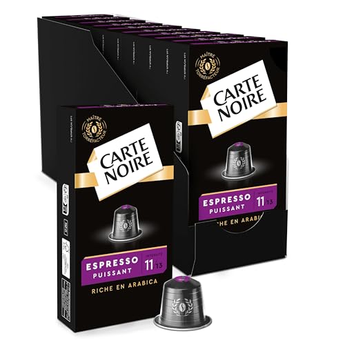 CARTE NOIRE - Capsules de Café Espresso Puissant N°11 Compatibles Nespresso® - Café Arabica - Lot de 10 x 10 Capsules Aluminium - Fabriqué en France