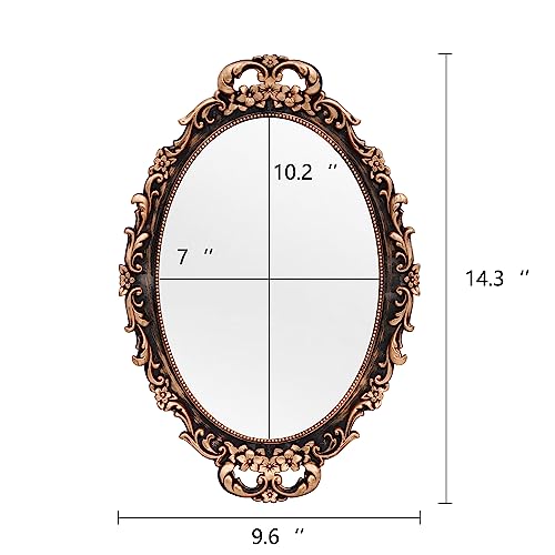 Tstarer Vintage Decorative Gold Framed Mirror, Wall Hanging Mirrors & Tabletop Tray for Bedroom Living Room Dresser Decor, Oval- 9.6" W x 14.3" L (Bronze) - Image 3