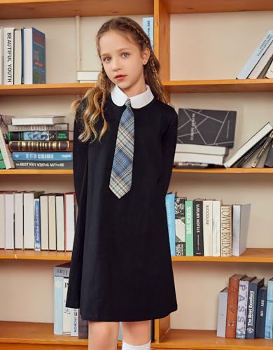 Arshiner Girls Long Sleeve Vintage Peter Pan Collar T-Shirt Dress Age 4-13 Years3