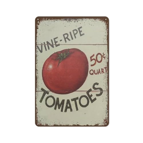Vine Ripe Tomatoes Rustic Sign Summer Tomatoes decor Retro Vintage Metal Tin Signs Wall Art Signage,Primitive Farmhouse Country Outdoor Kitchen Fruit shop Cafes Bar Modern Home Decor