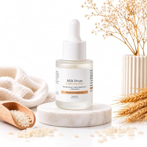 Miilk Drops Brightening Serum | Rice Miilk, Hyaluronic Acid | Hydrating Face Serum for Brighter-Looking, Even-Looking Skin | Lightweight Daily Serum | All Skin Types | 20ml