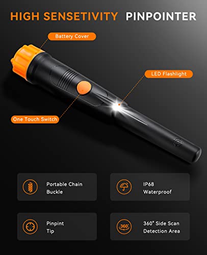 SUNPOW Metal Detector Pinpointer for Adults & Kids, IP68 Waterproof Handheld Pin Pointer Wand with Belt Holster Treasure Hunting Tool Accessories, Buzzer Vibration Sound (Three Mode) - Thumbnail 2