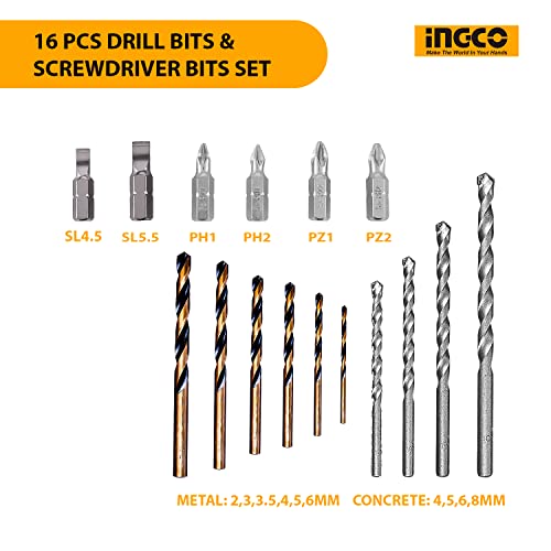Image of Ingco 16PCS Drill Bits Set & Screwdriver Bits Set (AKSDB9165)