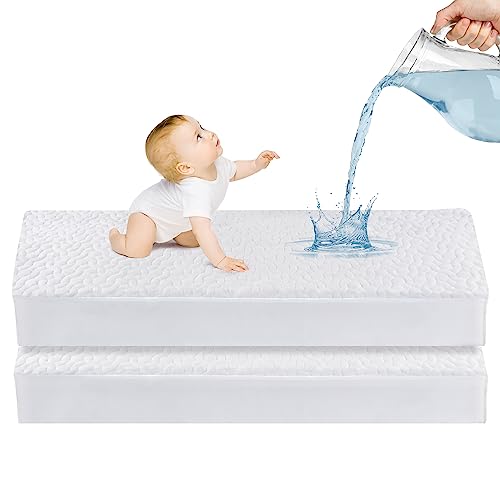 Mooreeke Premium 2 Pack Crib Tencel Mattress Protector, Breathable Waterproof Quilted Fitted Mattress Cover, Softer Than Bamboo Baby Mattress Pad 52" x 28" - Toddler Mattress Protector Fits Up to 9"