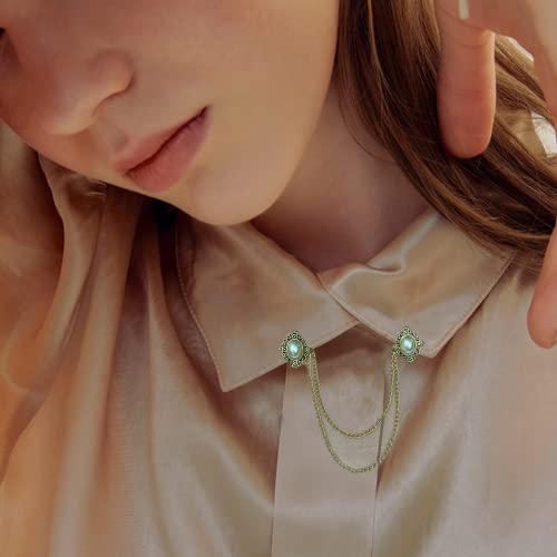 Image of Antique Collar Clips Brooches Lapel Pins for Women Girls Unisex Vintage Elegant Enameled Flower Imitation Pearl Blue Rhinestone Layered Tassel Chain Drop Dangling Necktie Tie Shawl Scarf Dress Accessories Jewelry Christmas Birthday