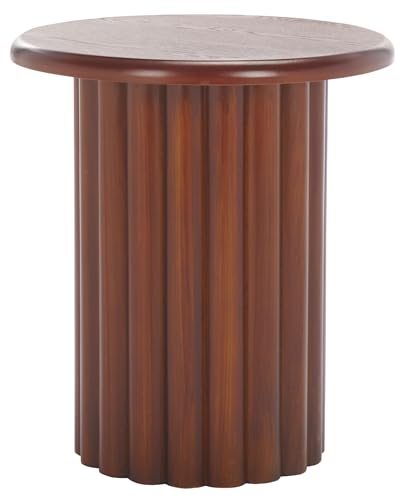 SAFAVIEH Home Collection Monka Walnut Brown Round Top Pedestal End