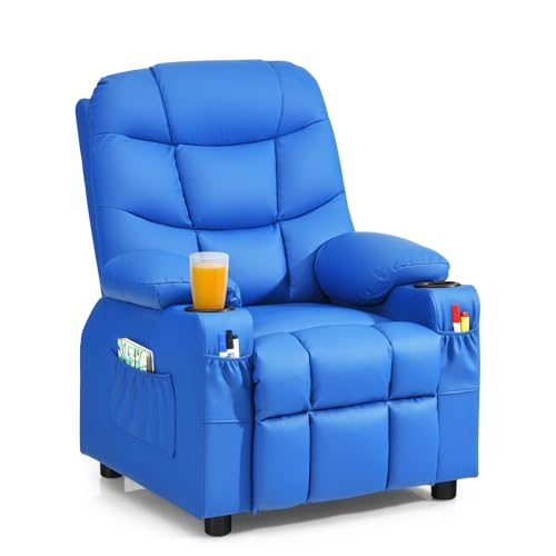 Image of Kids Recliner, PU Leather Kids Recliner Chair w / 2 Cup Holders